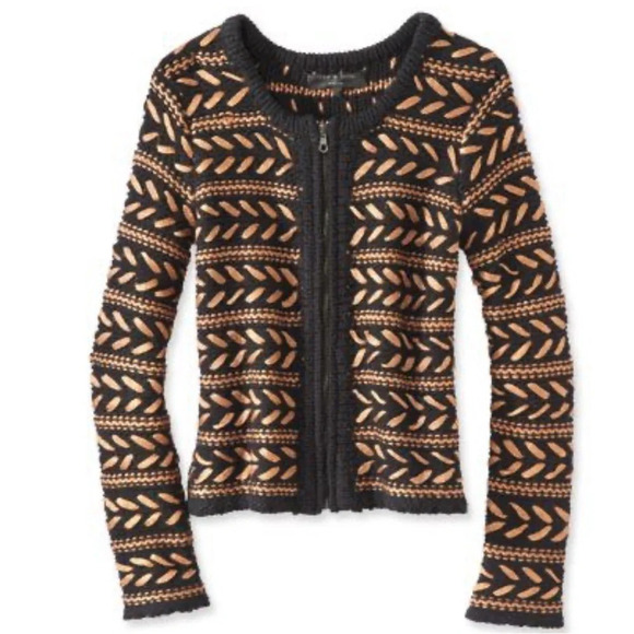RAG & BONE Lisbeth Lambswool Blend Metallic Gold Zipup Knit Cardigan